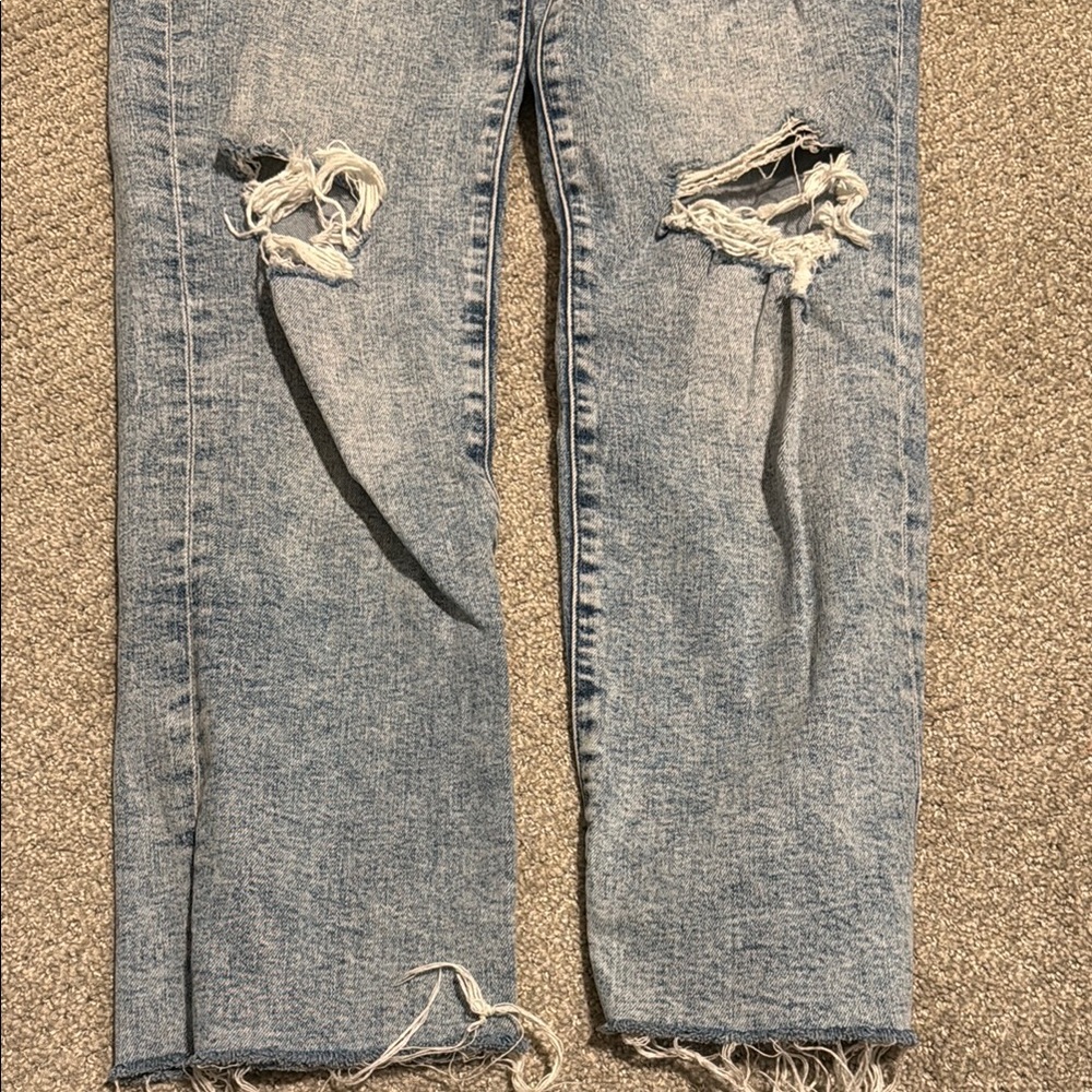 Blue Straight Leg Jeans with Distressed Details - Picture 5 of 6